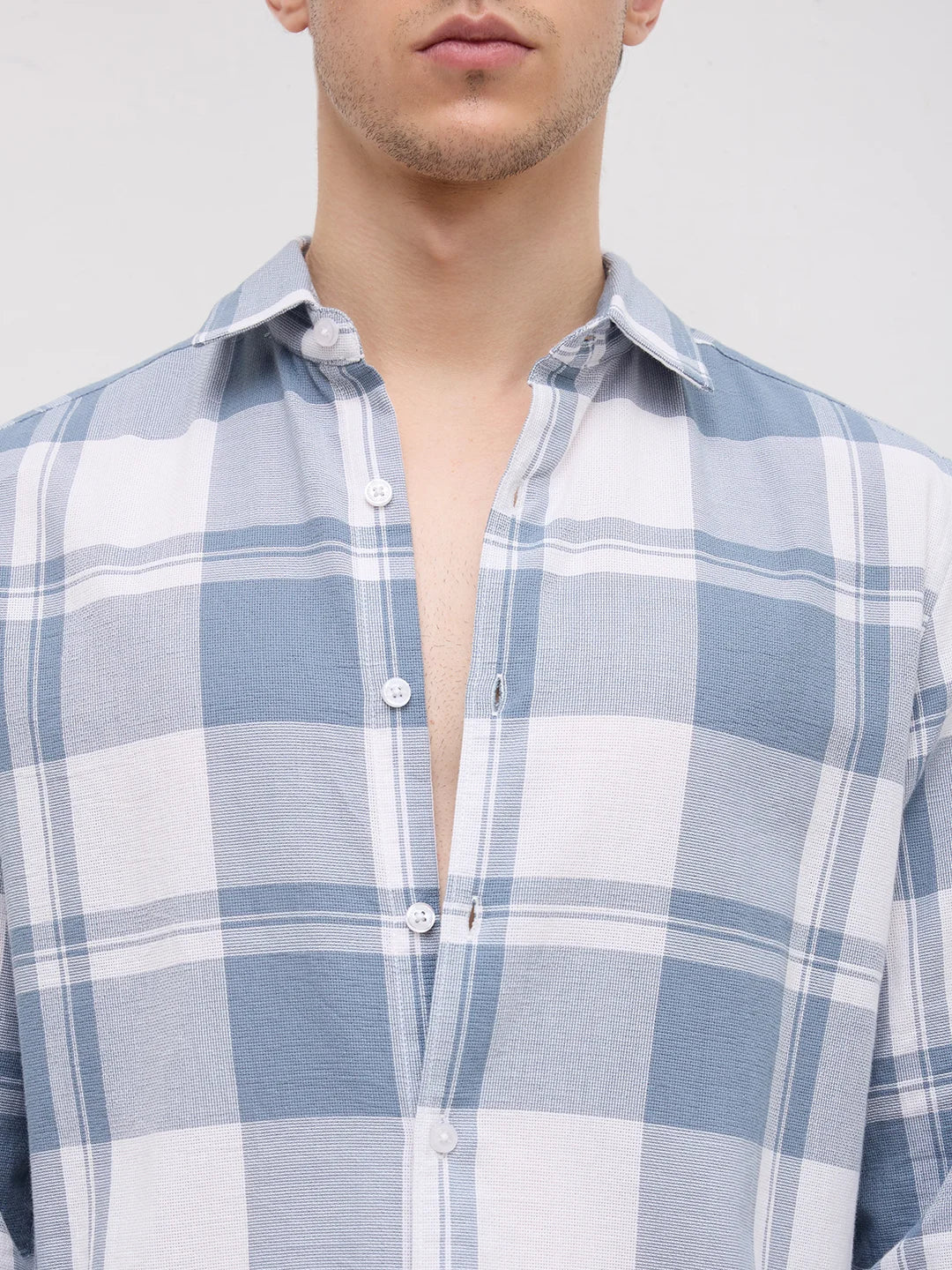 Timeless Slate Blue & White Plaid Checks Shirt