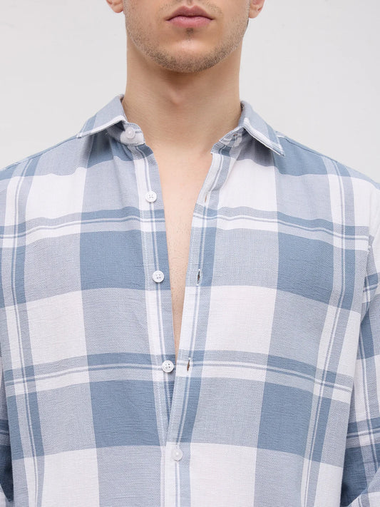 Timeless Slate Blue & White Plaid Checks Shirt