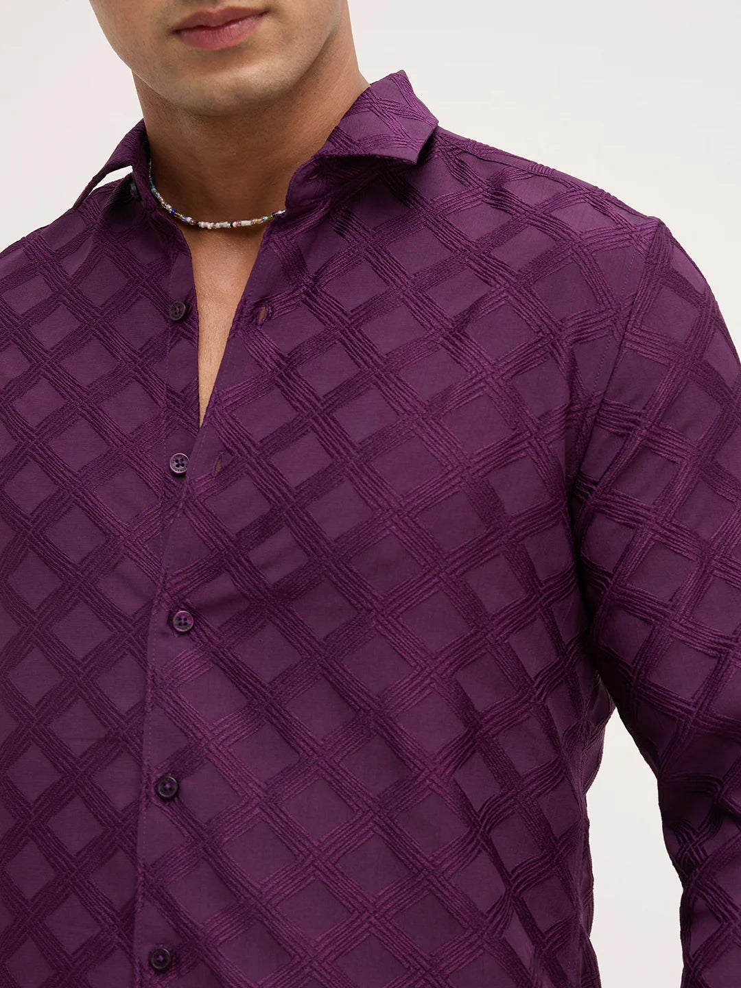 Royal Wine Diamond Textured Shirt