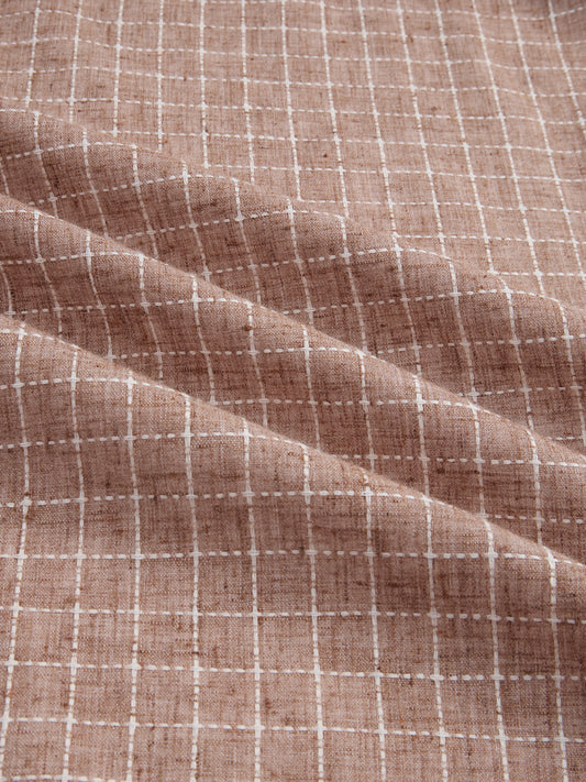 Rustic Brown Embroidery Grid Checks Shirt