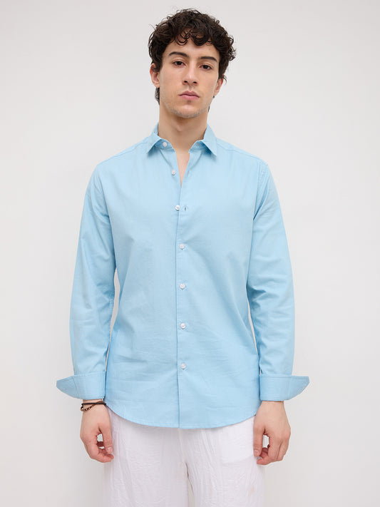 Sky Blue Micro Basket Weave Shirt