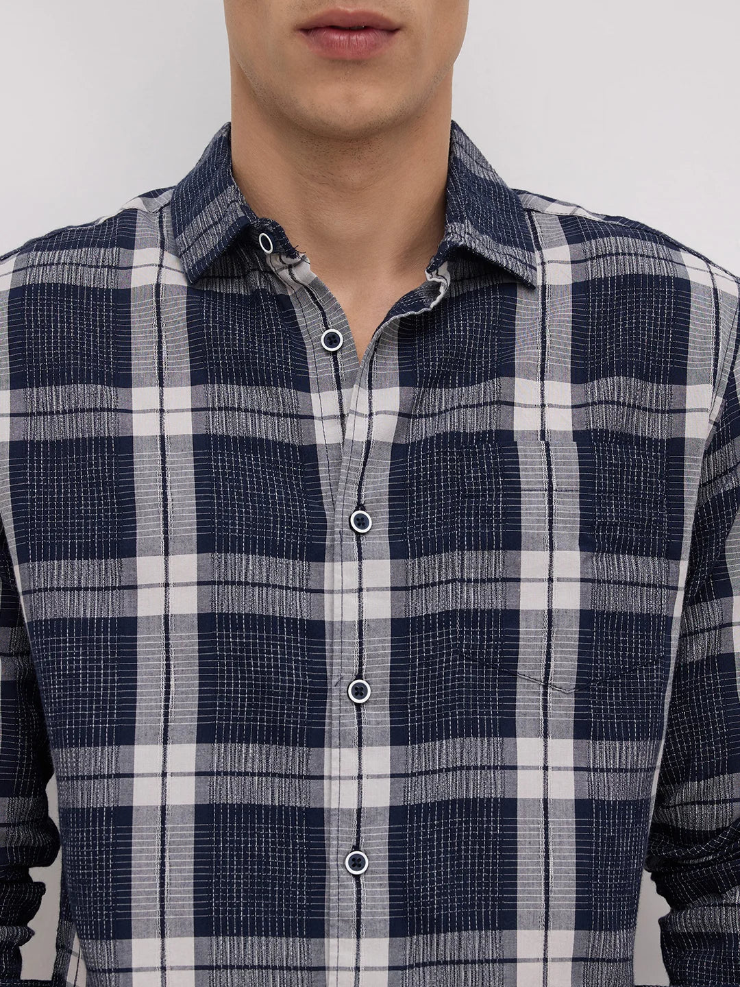 Graphite Blue Contrast Stitch Multi-Stripe Shirt