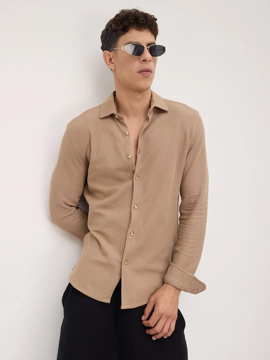 Natural Khaki Soft Weave Knit Shirt