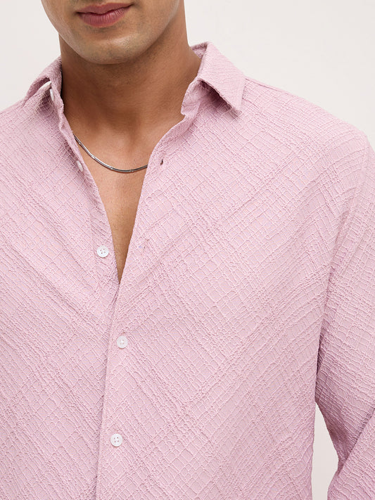 Blush Pink Trellis Weave Textured Shirt