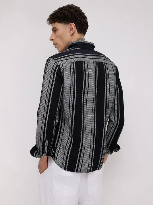 Monochrome Handloom Finish Panel Luxe Shirt