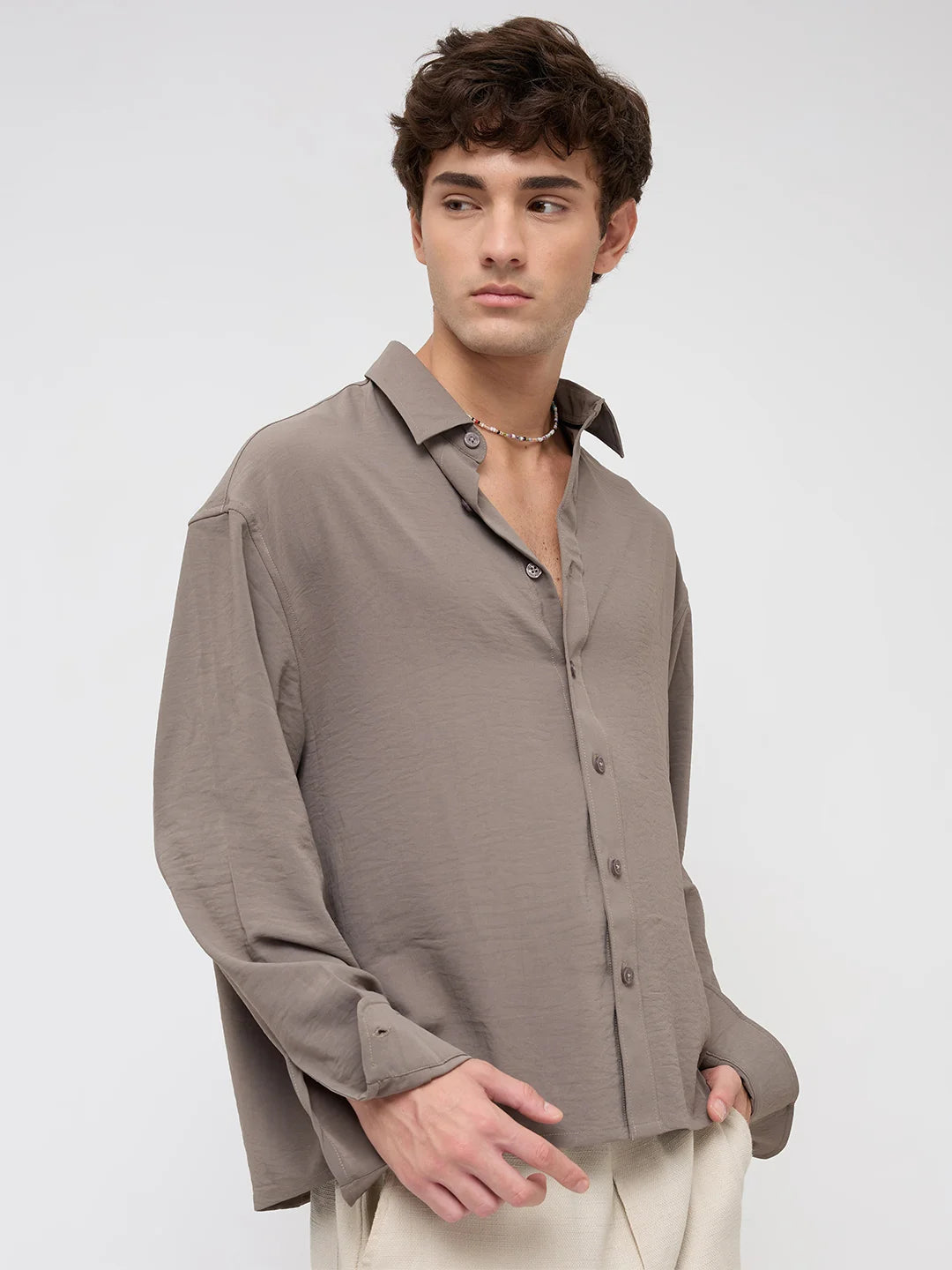 Luxe Ash Grey Ultra Soft Boxy Fit Crop Shirt