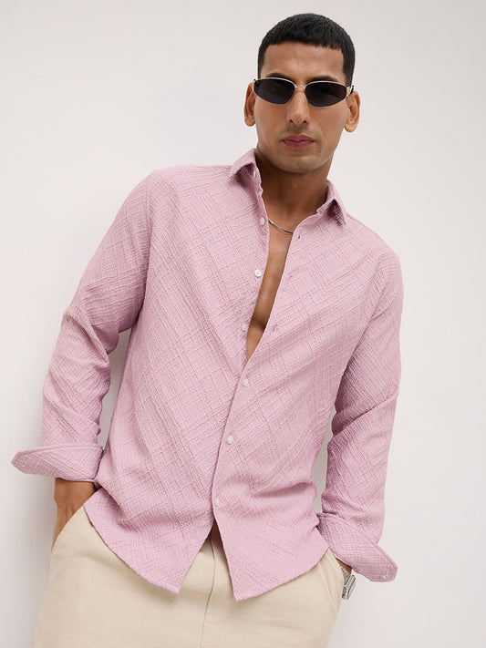Blush Pink Trellis Weave Textured Shirt