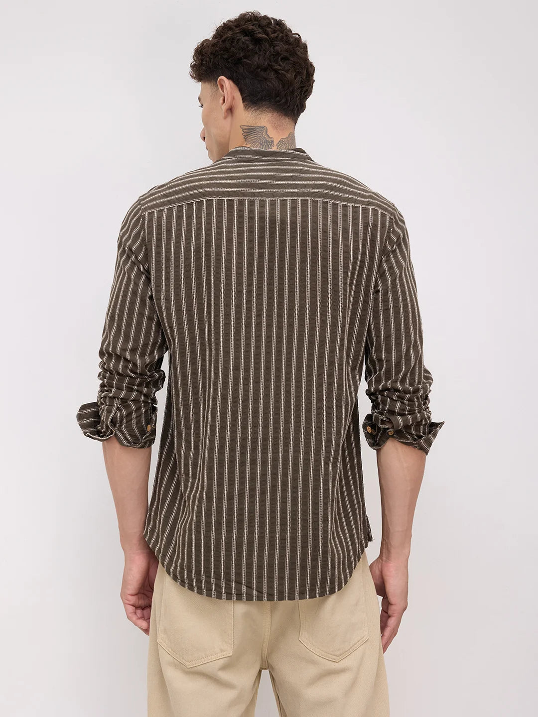 Elegant Olive Motif Striped Embroidered Kurta