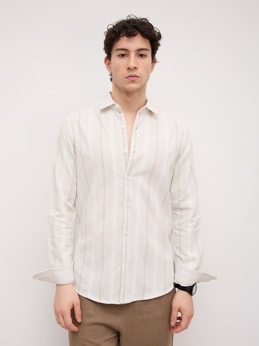 Refined Off-White Vertical Cable Weave Shirt