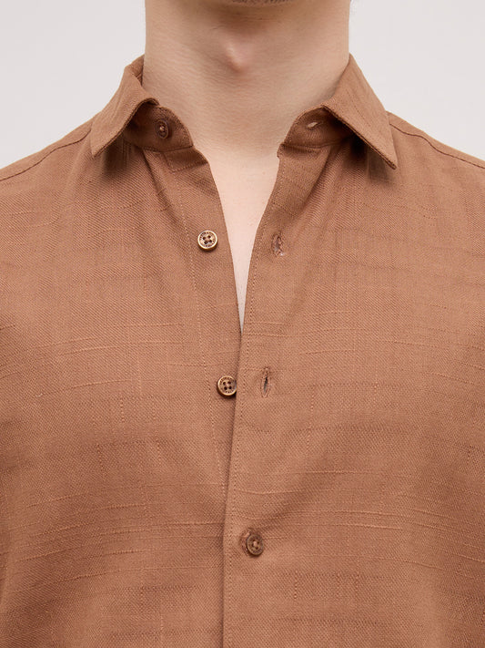Russet Brown Crossgrain Micro Textured Shirt