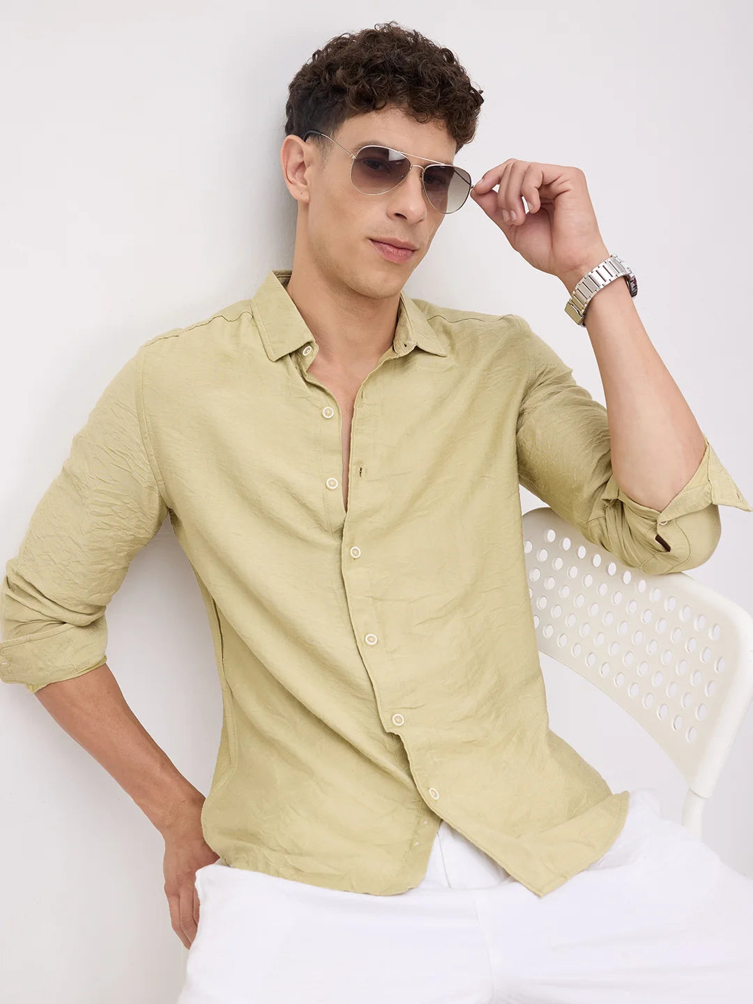 Pale Green Lightweight Crinkled Everyday Shirt