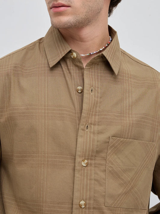  Brown Plaid Checks Boxy Fit Crop Shirt