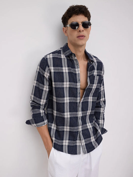 Graphite Blue Contrast Stitch Multi-Stripe Shirt