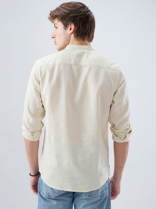 Cream Slub Textured Linen Blend Kurta