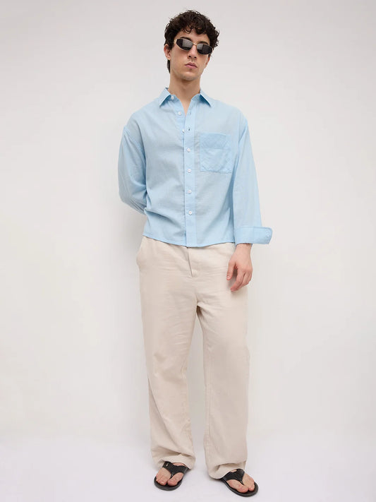 Sheer Blue Gingham Checks Boxy Fit Crop Shirt