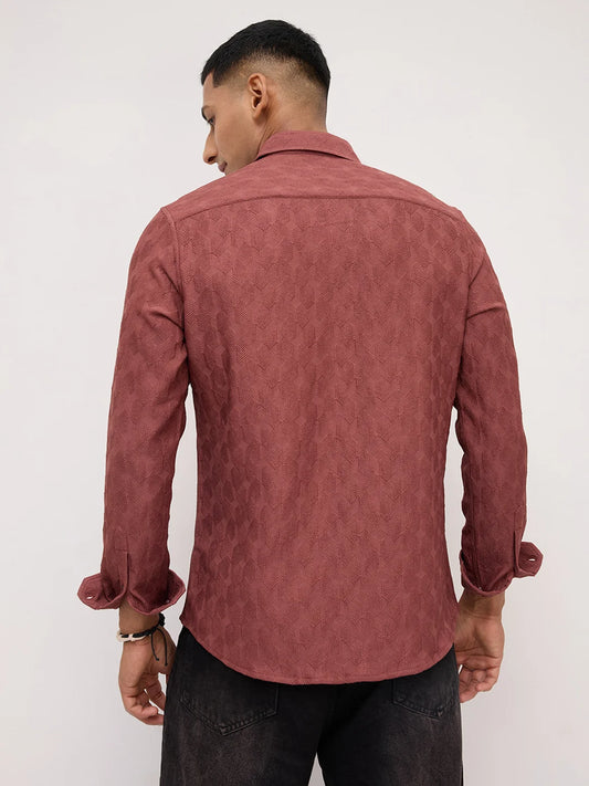 Rustic Brown Crosshatch Textured Shirt