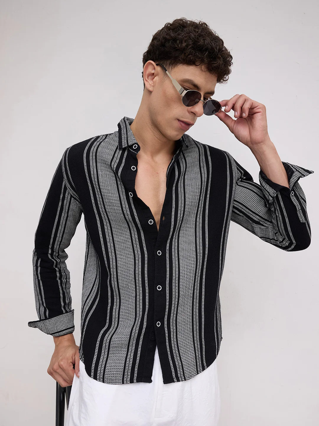 Monochrome Handloom Finish Panel Luxe Shirt
