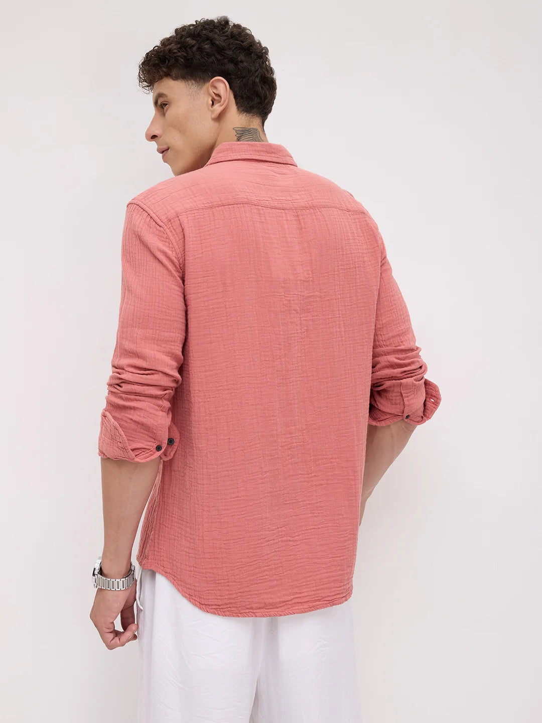 Dusty Coral Crinkled Double Cloth Shirt