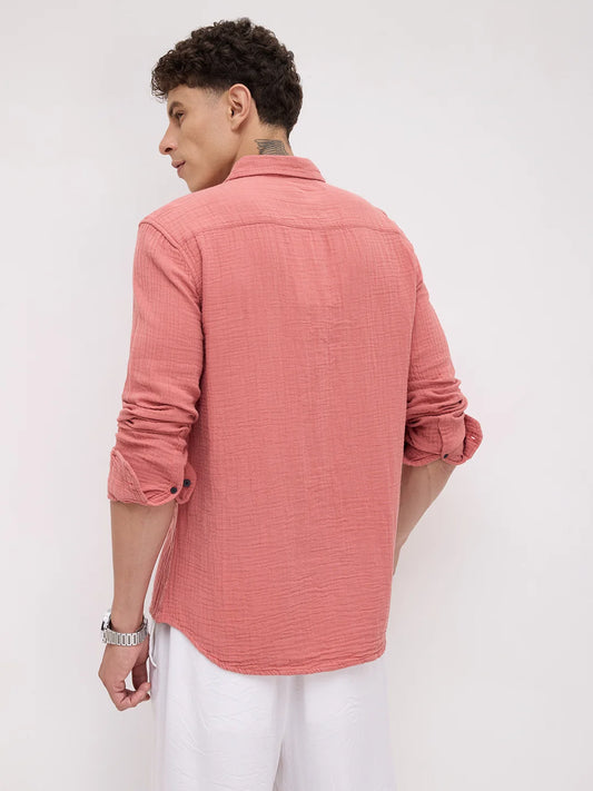 Dusty Coral Crinkled Double Cloth Shirt