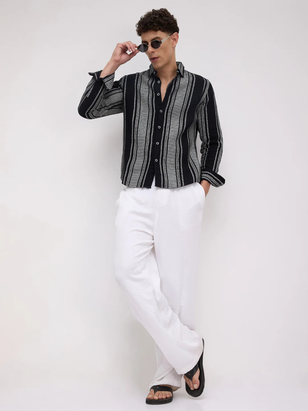 Monochrome Handloom Finish Panel Luxe Shirt