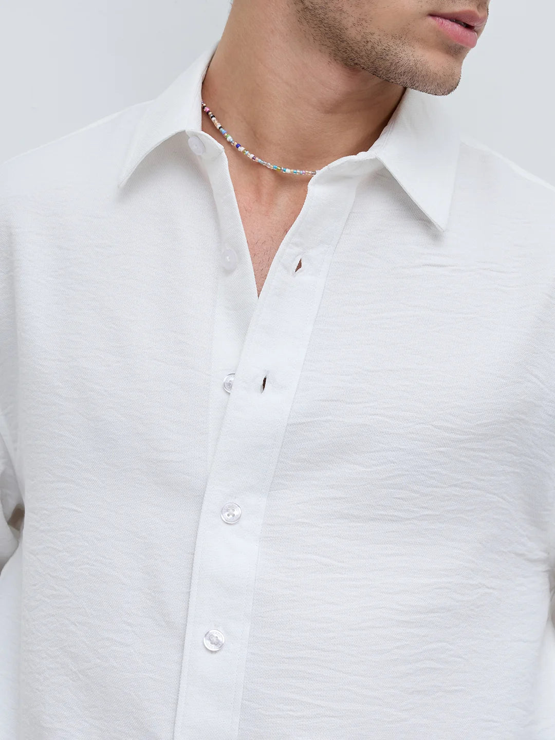 Snow White Crinkled Weave Boxy Fit Crop Shirt
