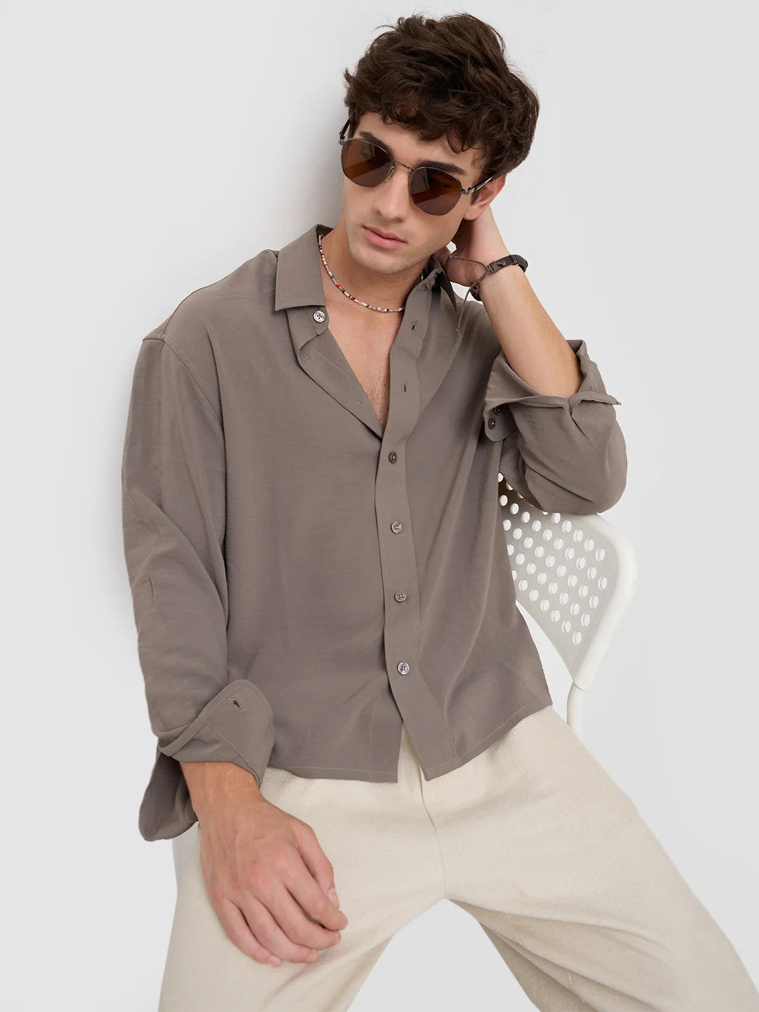 Luxe Ash Grey Ultra Soft Boxy Fit Crop Shirt