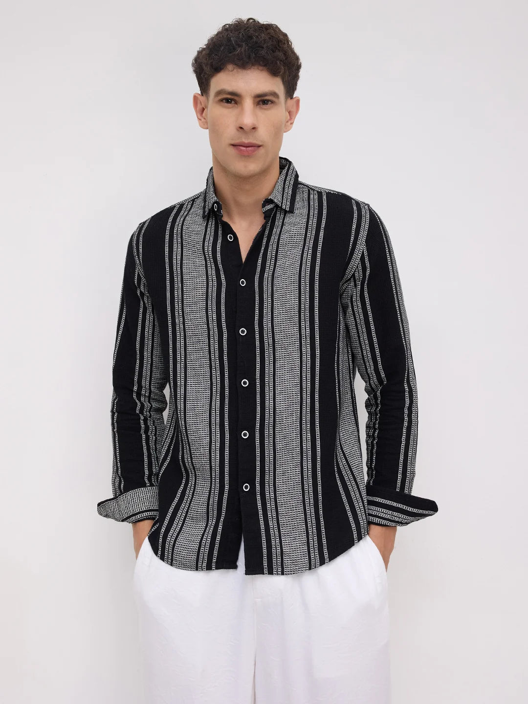 Monochrome Handloom Finish Panel Luxe Shirt