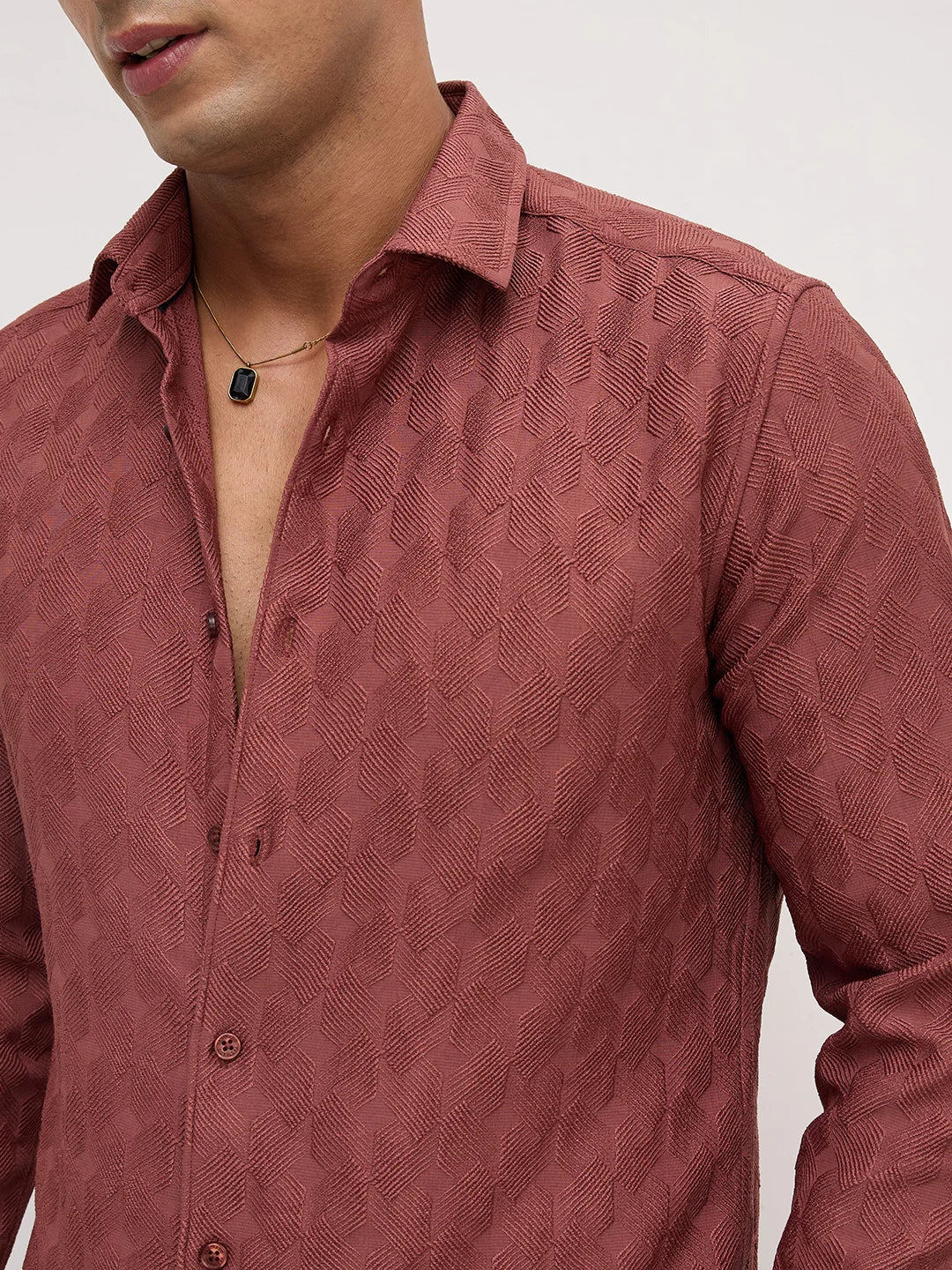 Rustic Brown Crosshatch Textured Shirt