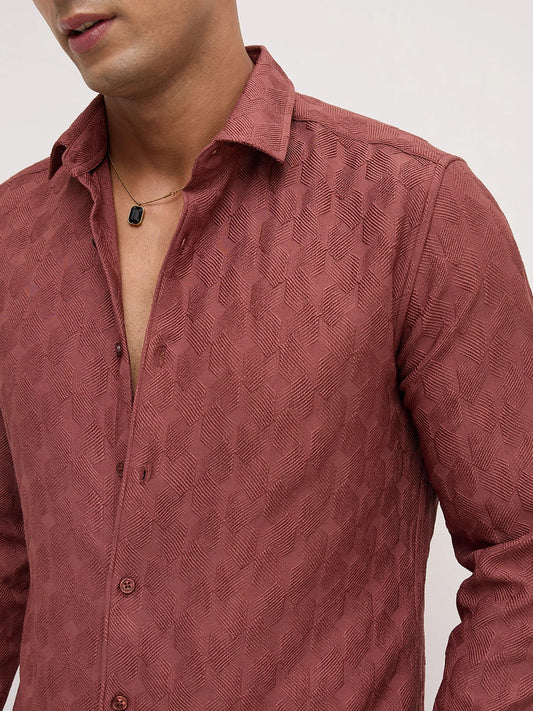 Rustic Brown Crosshatch Textured Shirt