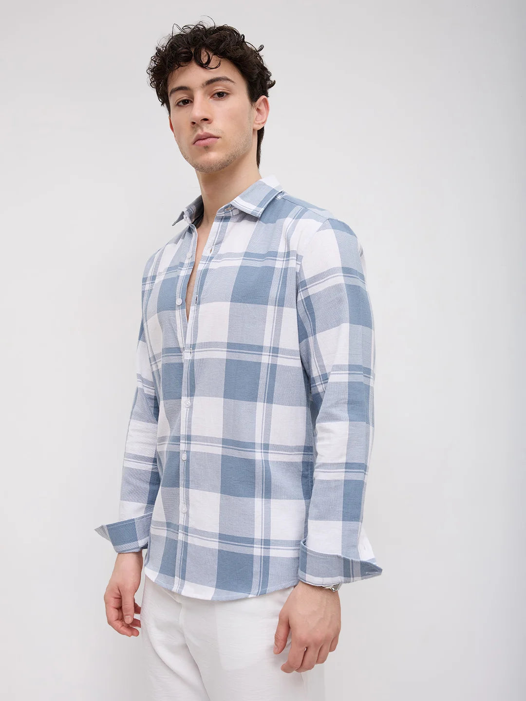 Timeless Slate Blue & White Plaid Checks Shirt