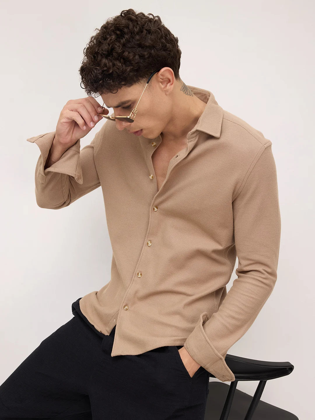 Natural Khaki Soft Weave Knit Shirt