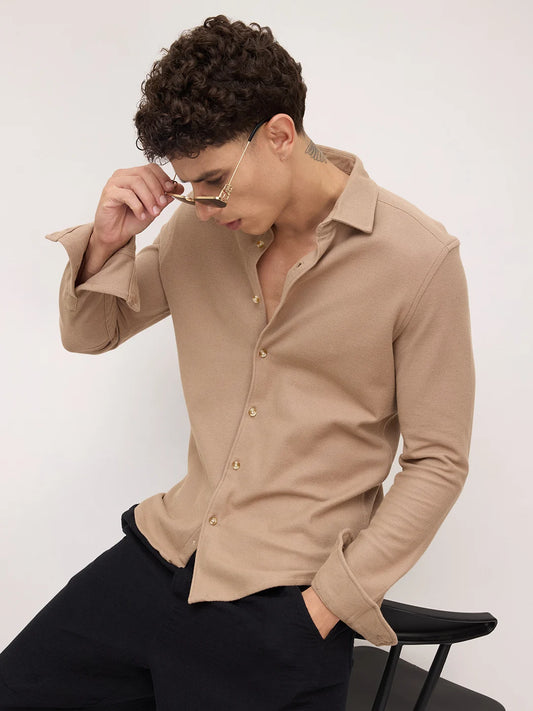 Natural Khaki Soft Weave Knit Shirt