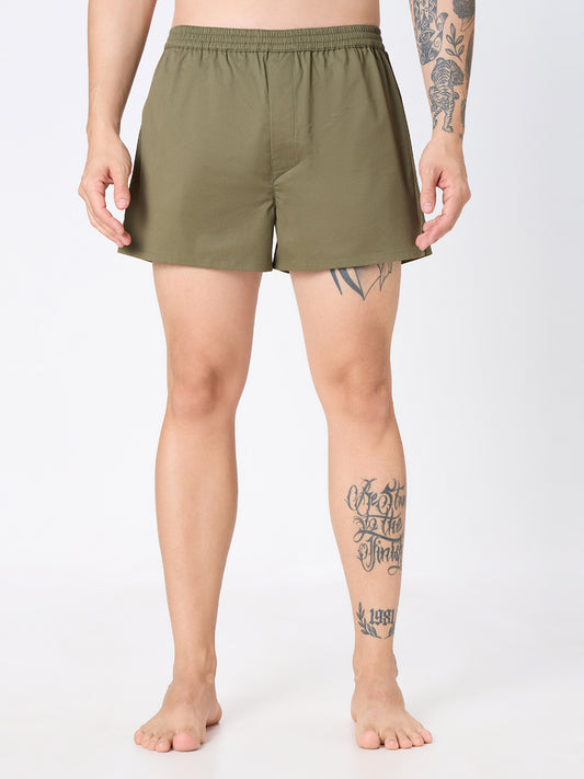 Solid Olive & Grey Checks Boxers