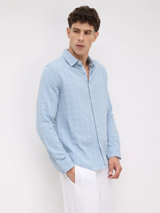Premium Ice Mist Grid Emboss Double Cloth Shirt