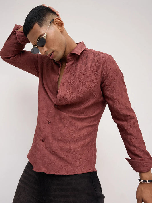 Rustic Brown Crosshatch Textured Shirt
