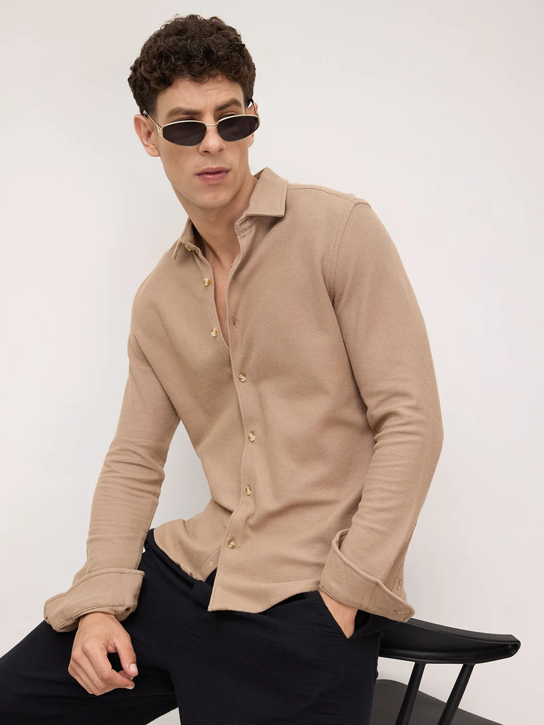 Natural Khaki Soft Weave Knit Shirt