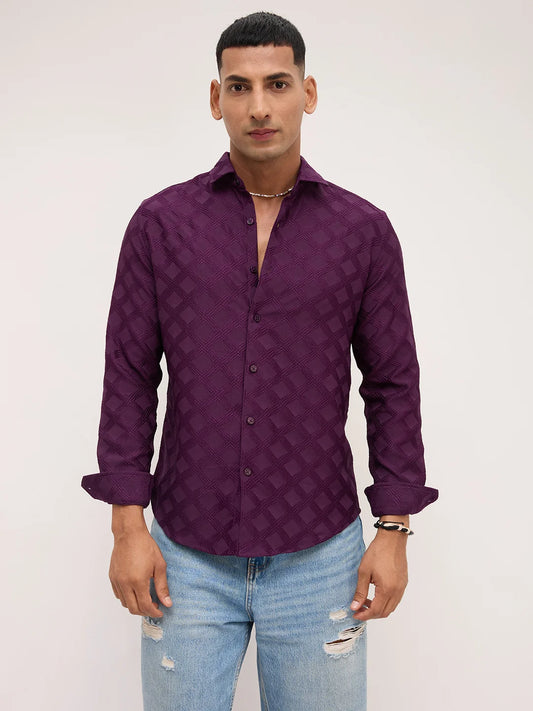 Royal Wine Diamond Textured Shirt