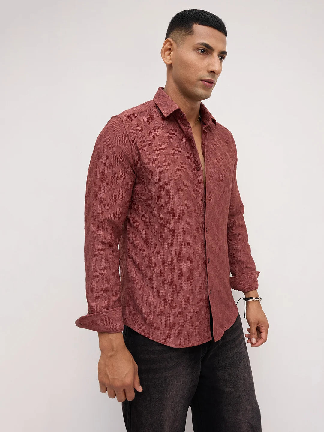 Rustic Brown Crosshatch Textured Shirt