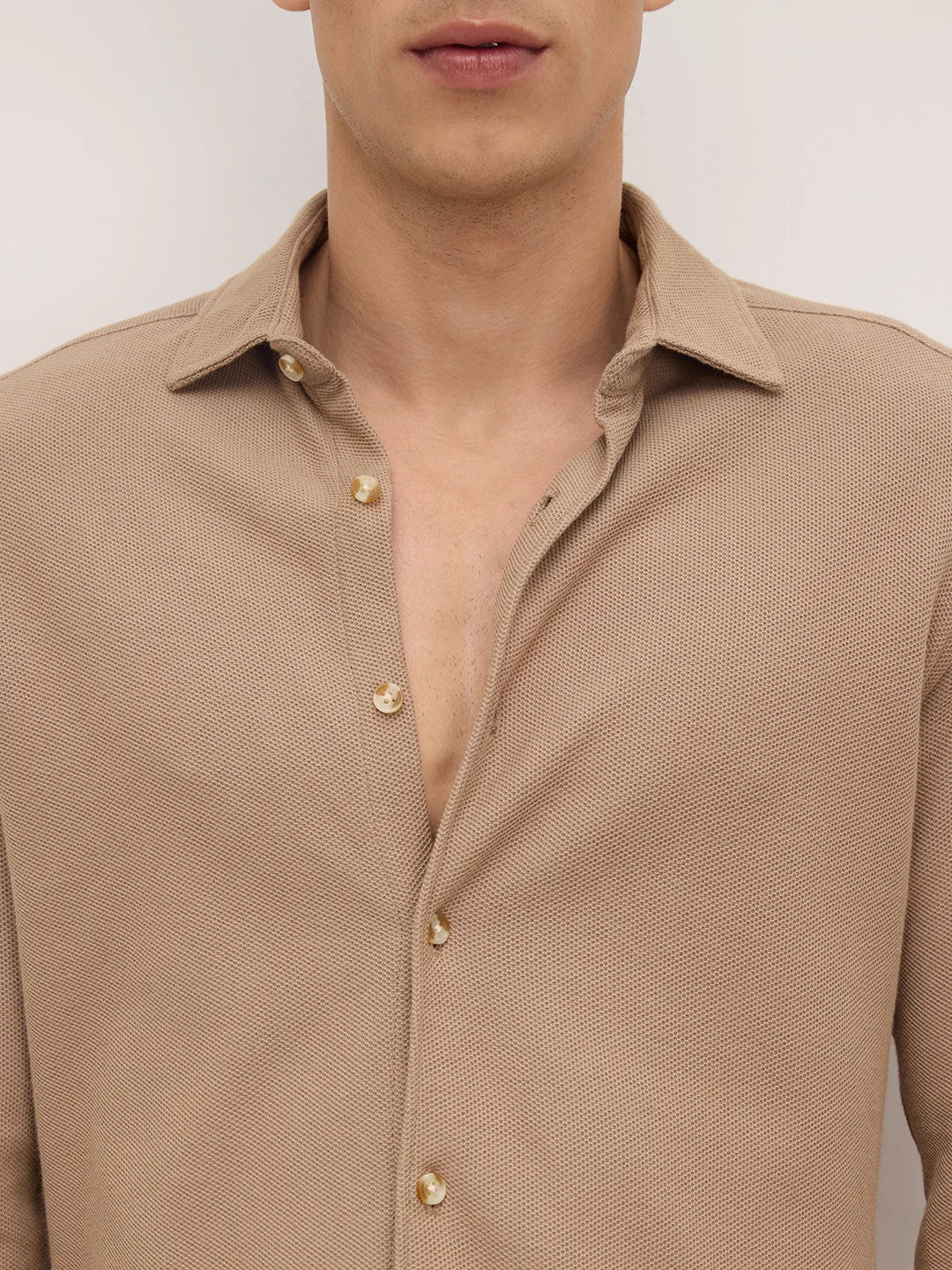 Natural Khaki Soft Weave Knit Shirt