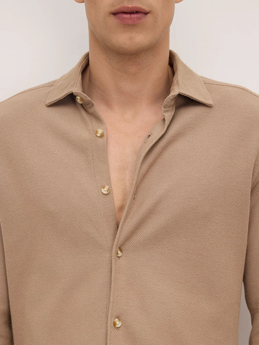 Natural Khaki Soft Weave Knit Shirt