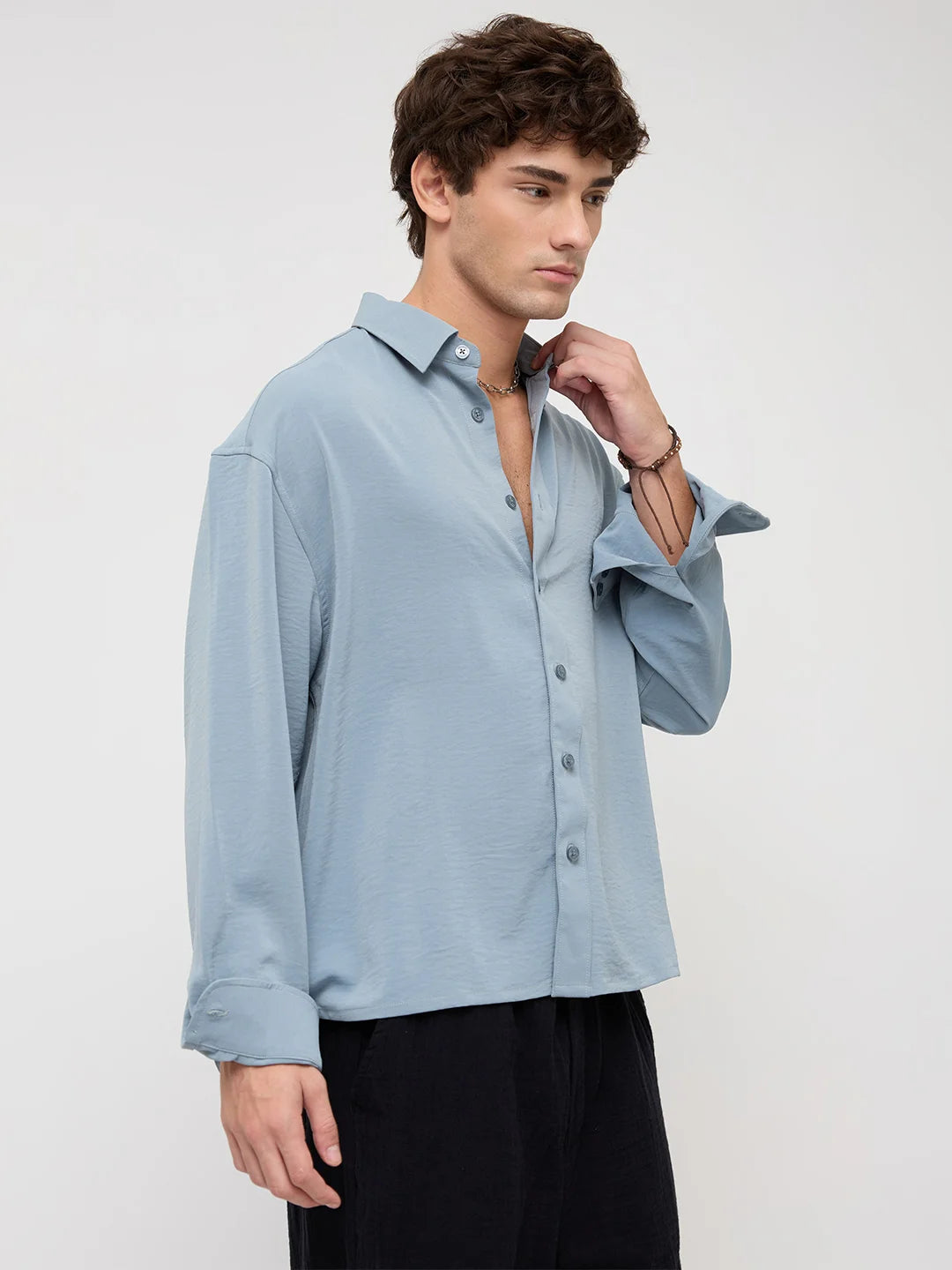 Luxe Marble Blue Ultra Soft Boxy Fit Crop Shirt