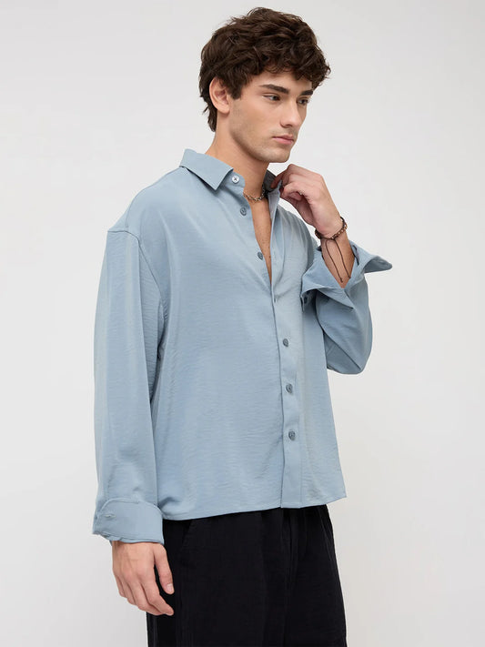 Luxe Marble Blue Ultra Soft Boxy Fit Crop Shirt