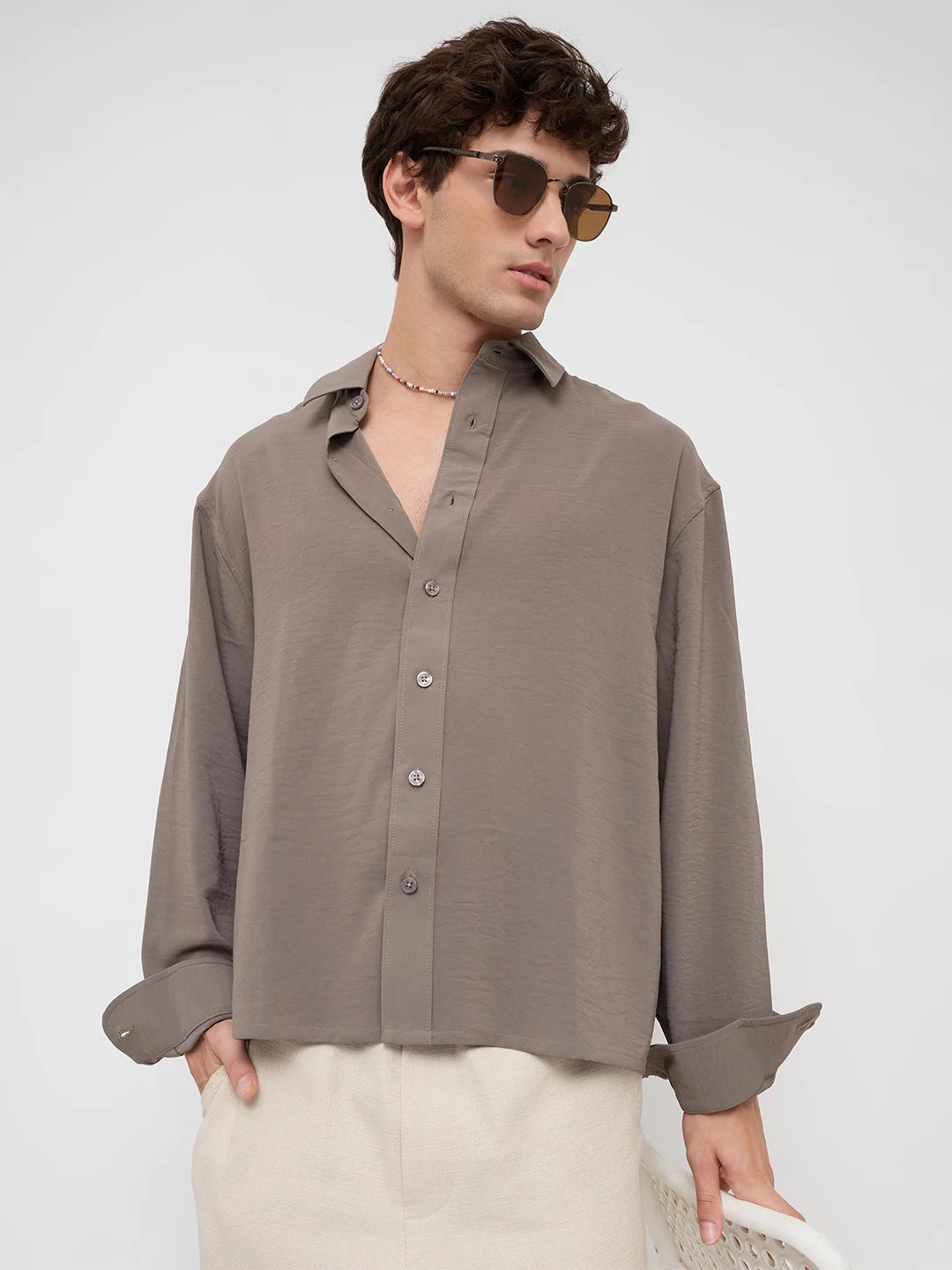 Luxe Ash Grey Ultra Soft Boxy Fit Crop Shirt