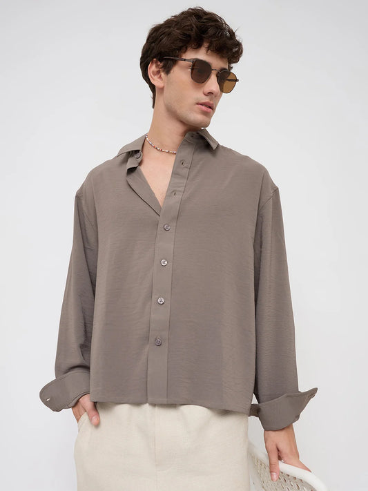 Luxe Ash Grey Ultra Soft Boxy Fit Crop Shirt