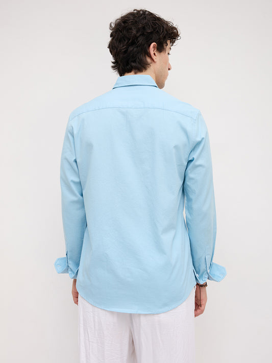 Sky Blue Micro Basket Weave Shirt