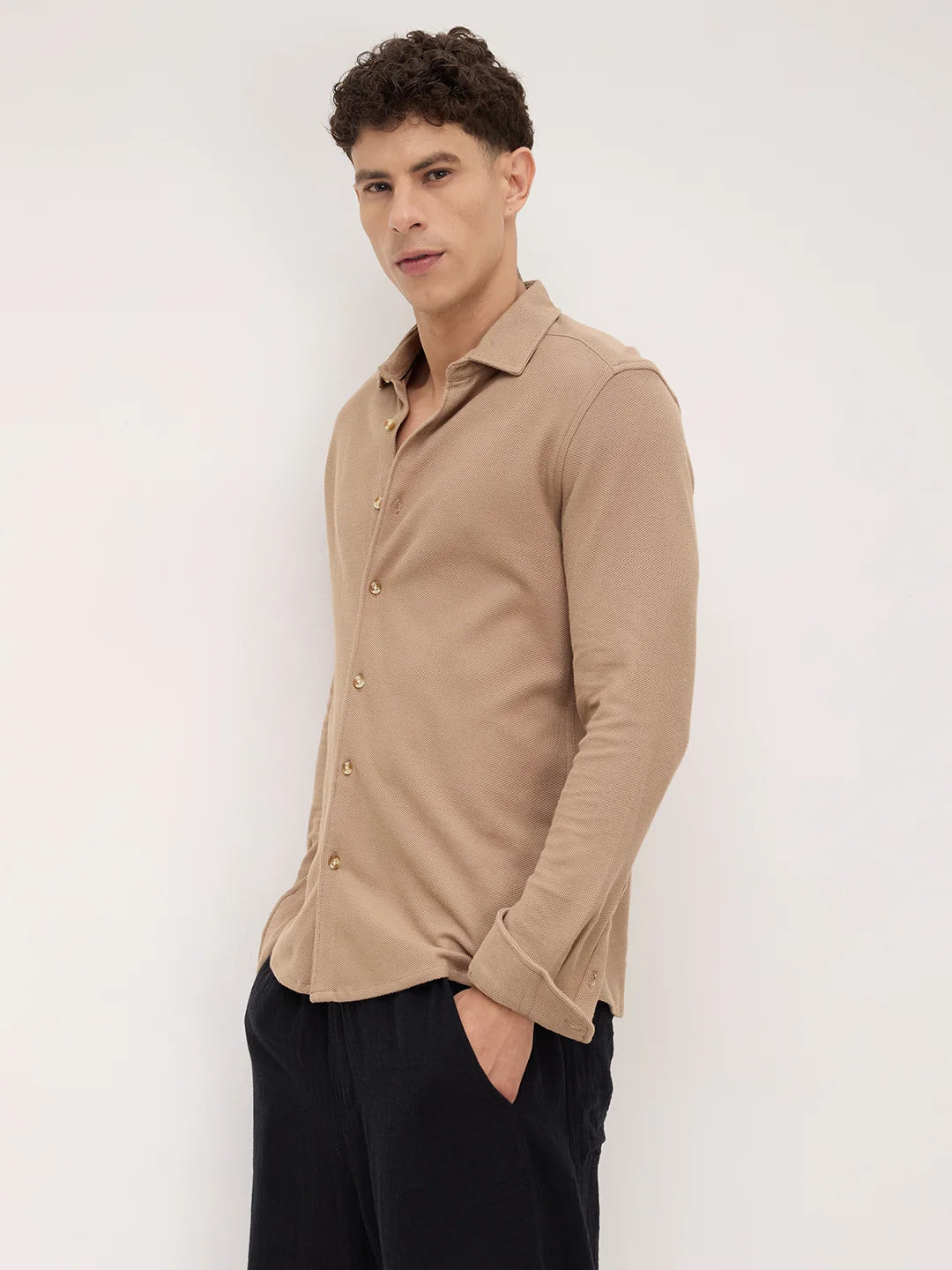 Natural Khaki Soft Weave Knit Shirt