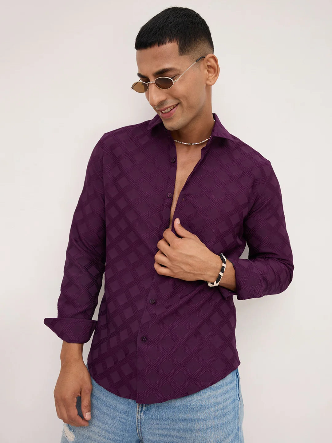 Royal Wine Diamond Textured Shirt