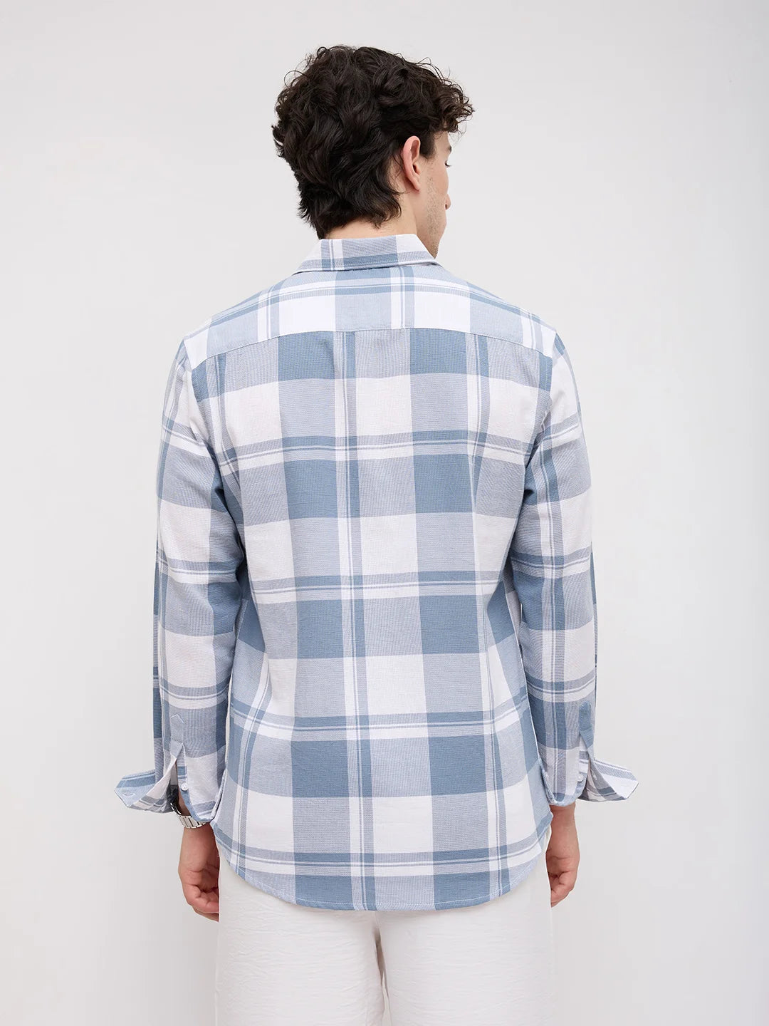 Timeless Slate Blue & White Plaid Checks Shirt