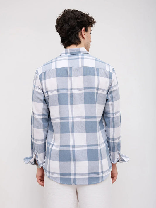 Timeless Slate Blue & White Plaid Checks Shirt