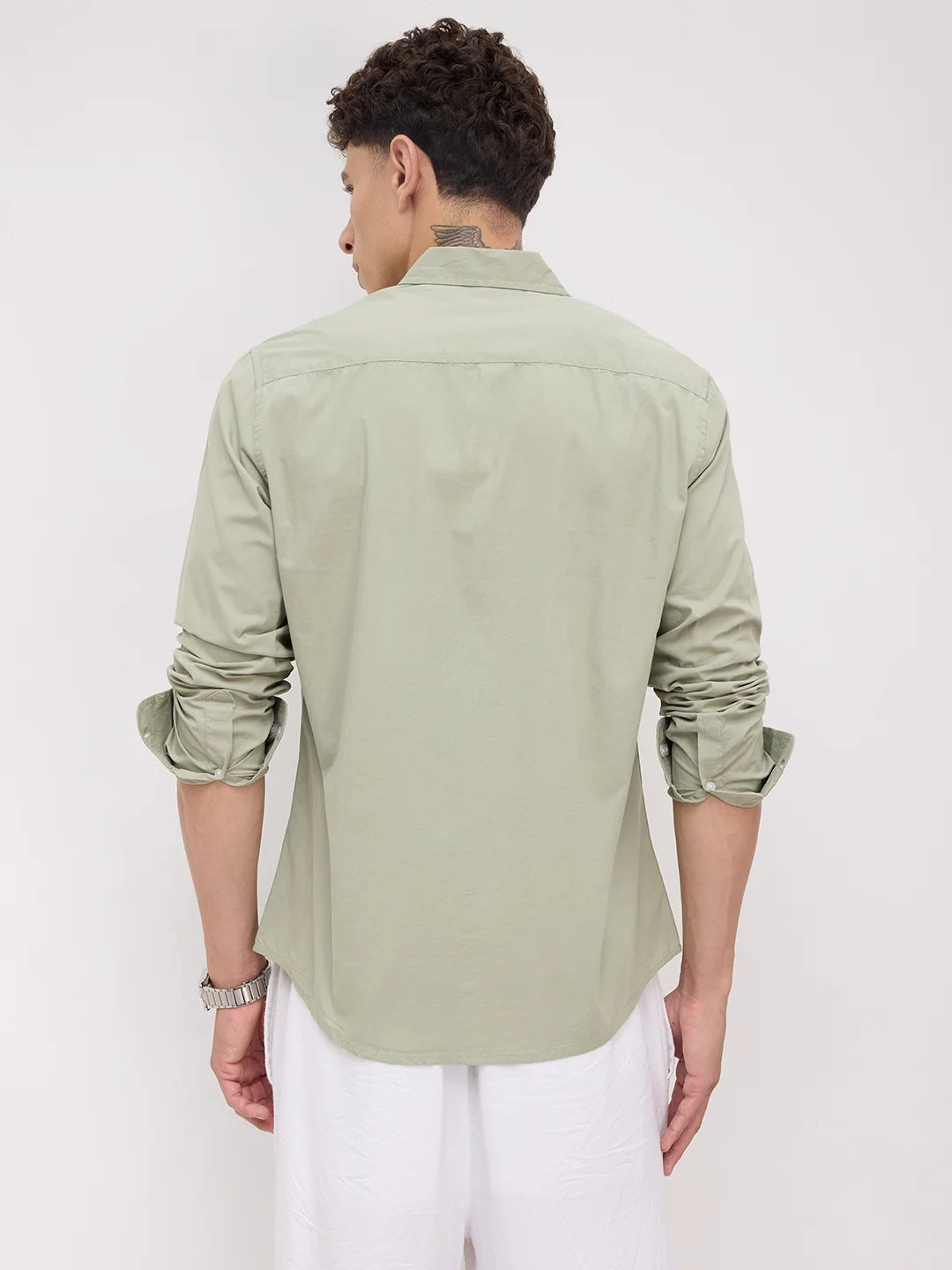 Plush Asparagus Green Peach Finish Poplin Shirt